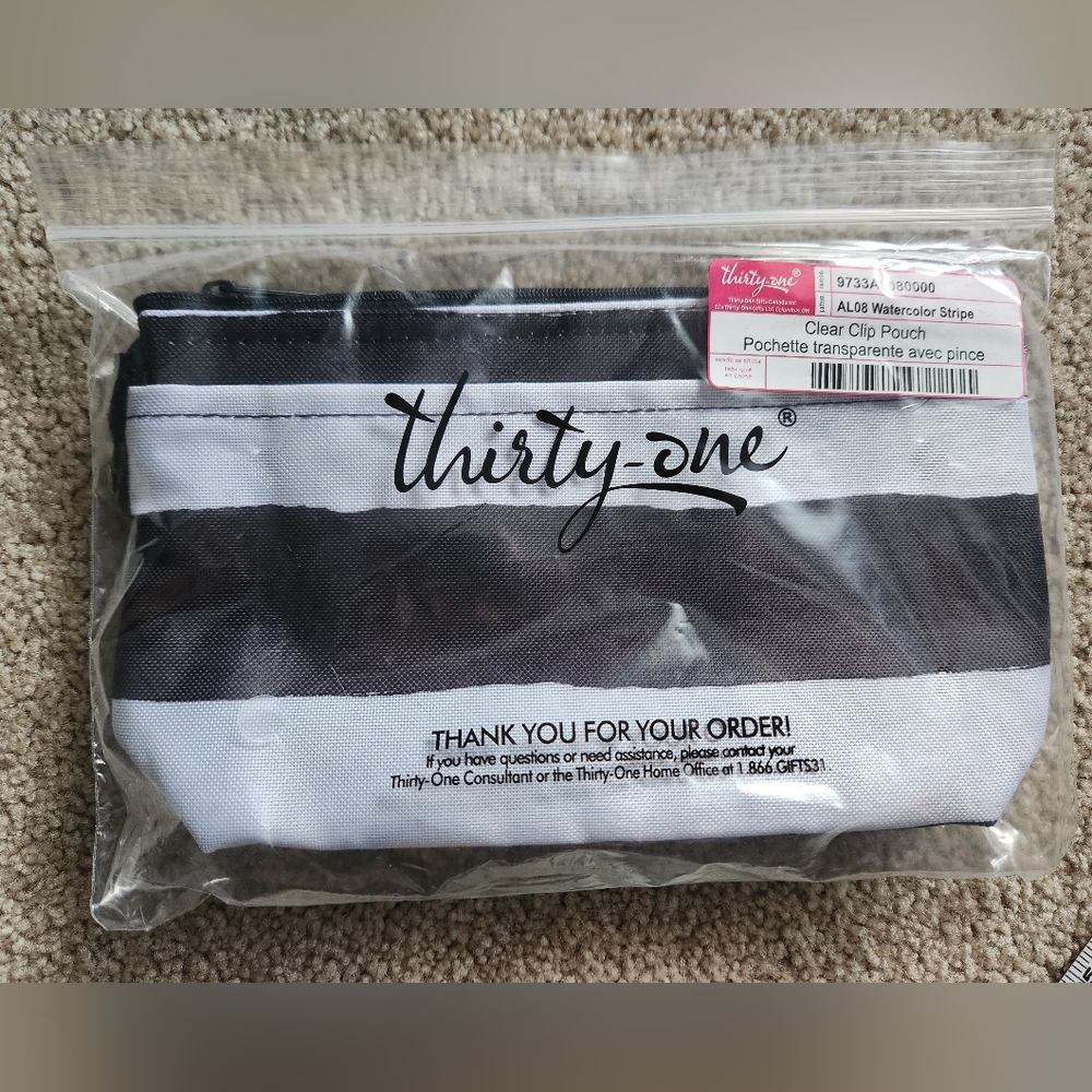 NEW Thirty-One Striped Clear Clip Pouch